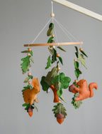 Woodland mobile with fox, bunny, squirrel, willow and leaves - Minidreams Decor