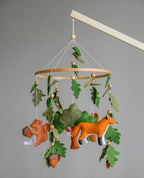 Woodland mobile with fox, bunny, squirrel, willow and leaves - Minidreams Decor