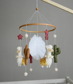 Llama mobile with cactus, felted balls and stars - Minidreams Decor