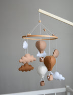 Beige and Brown air balloon mobile with clouds - Minidreams Decor