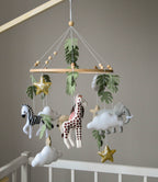 Safari mobile with lion, zebra,, flamingos, elephants, monstera leaves, stars and clouds - Minidreams Decor