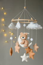 Baby mobile with sleeping bear, moon, stars and clouds - Minidreams Decor