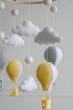 Hot air balloons mobile with felted balls and clouds - Minidreams Decor