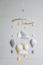 Hot air balloons mobile with felted balls and clouds - Minidreams Decor